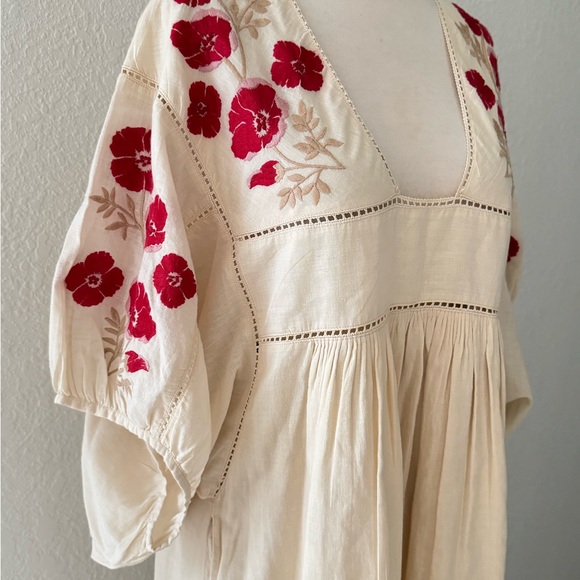 St. Roche Vintage Inspired Boho Embroidery Flowers Midi Dress Peasant Bohemian M - Picture 4 of 16